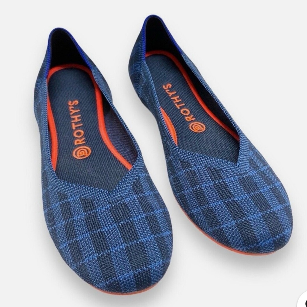 Rothy's indigo gingham Navy and Black Patterned Flat shoes size 9